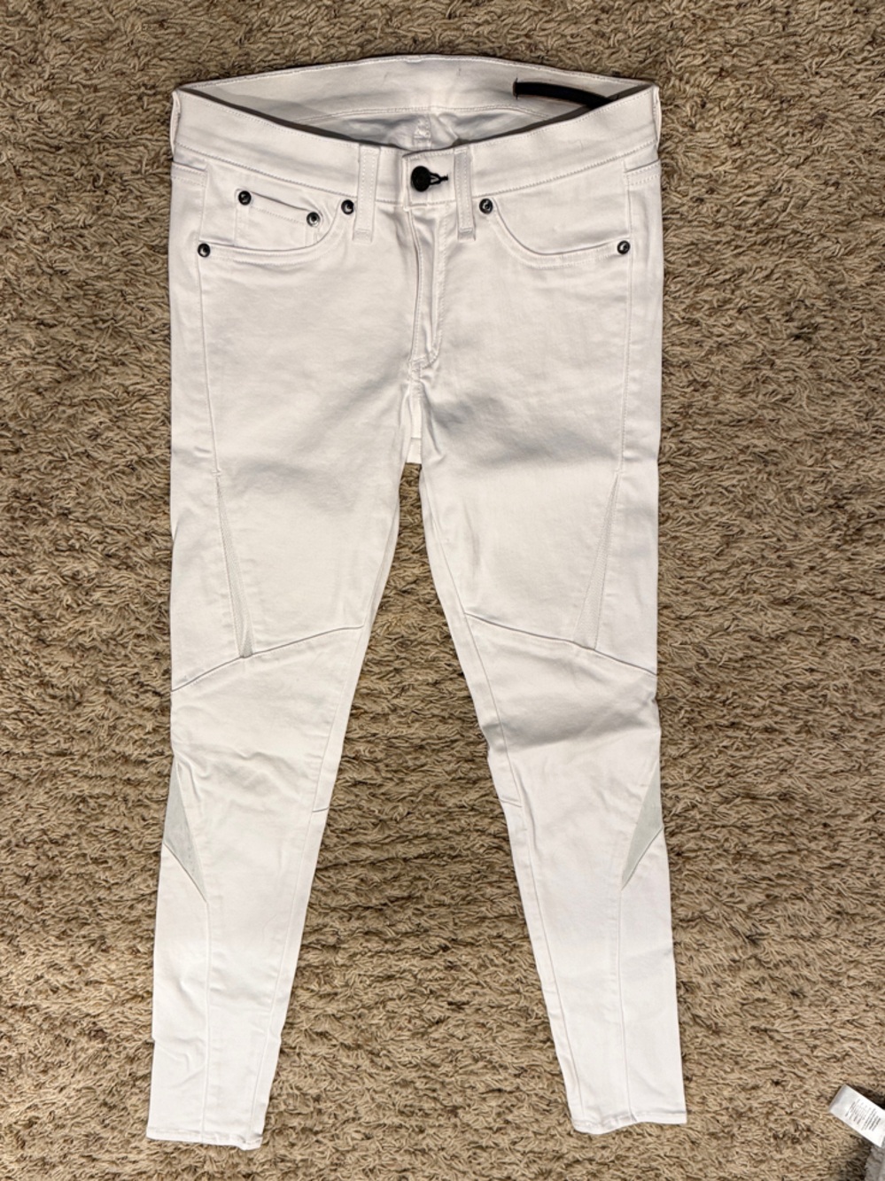 Women's White Stretch Moto Jeans